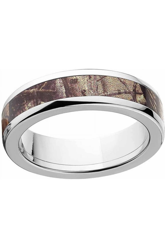 AP Men's Camo Stainless Steel Ring with Polished Edges and Deluxe Comfort Fit
