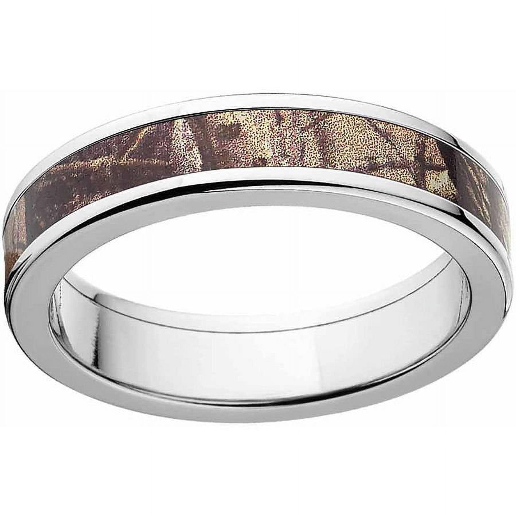 AP Men's Camo Stainless Steel Ring with Polished Edges and Deluxe Comfort Fit