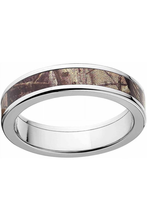 AP Men's Camo Stainless Steel Ring with Polished Edges and Deluxe Comfort Fit