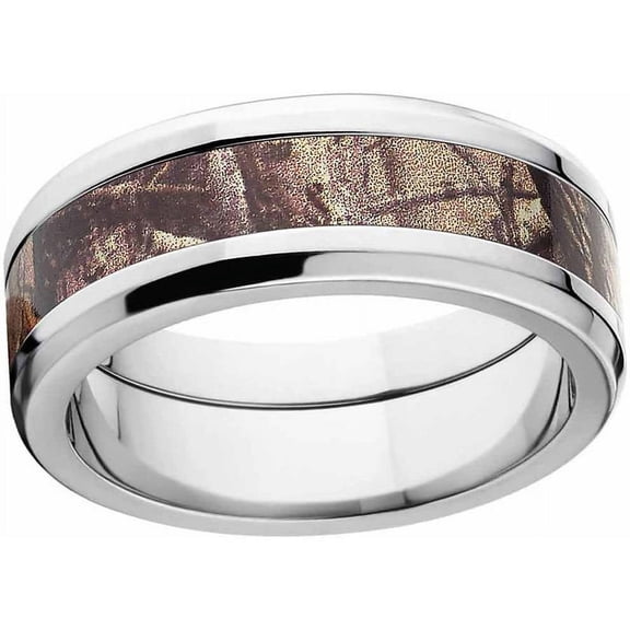 AP Men's Camo Stainless Steel Ring with Polished Edges and Deluxe Comfort Fit