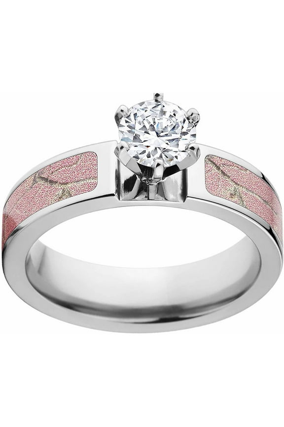 AP Pink Women's Camo 1 Carat T.G.W. Round CZ in 14kt Whit Gold Prong Setting Cobalt Engagement Ring with Polished Edges and Deluxe Comfort Fit