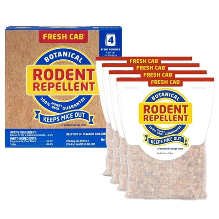 Fresh Cab Rodent Repellent - Botanical Pest Control for Indoor Use - Safe for Kids & Pets When Used As Directed - Made with Plant Fibers, Balsam Fir Essential Oil & Fragrance - 4-Pack