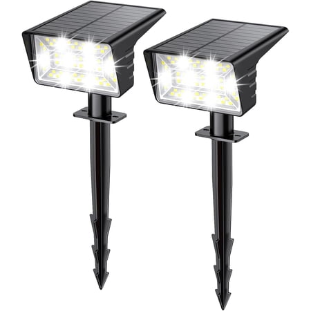 AP Solar Spot Lights Outdoor with 60 LED & Auto On/Off, 2 Pack Solar Lights Outdoor Waterproof IP68 with 3 Lighting Modes, 2-in-1 Solars Landscape Light for Outside, Garden, Yard(Cool White)