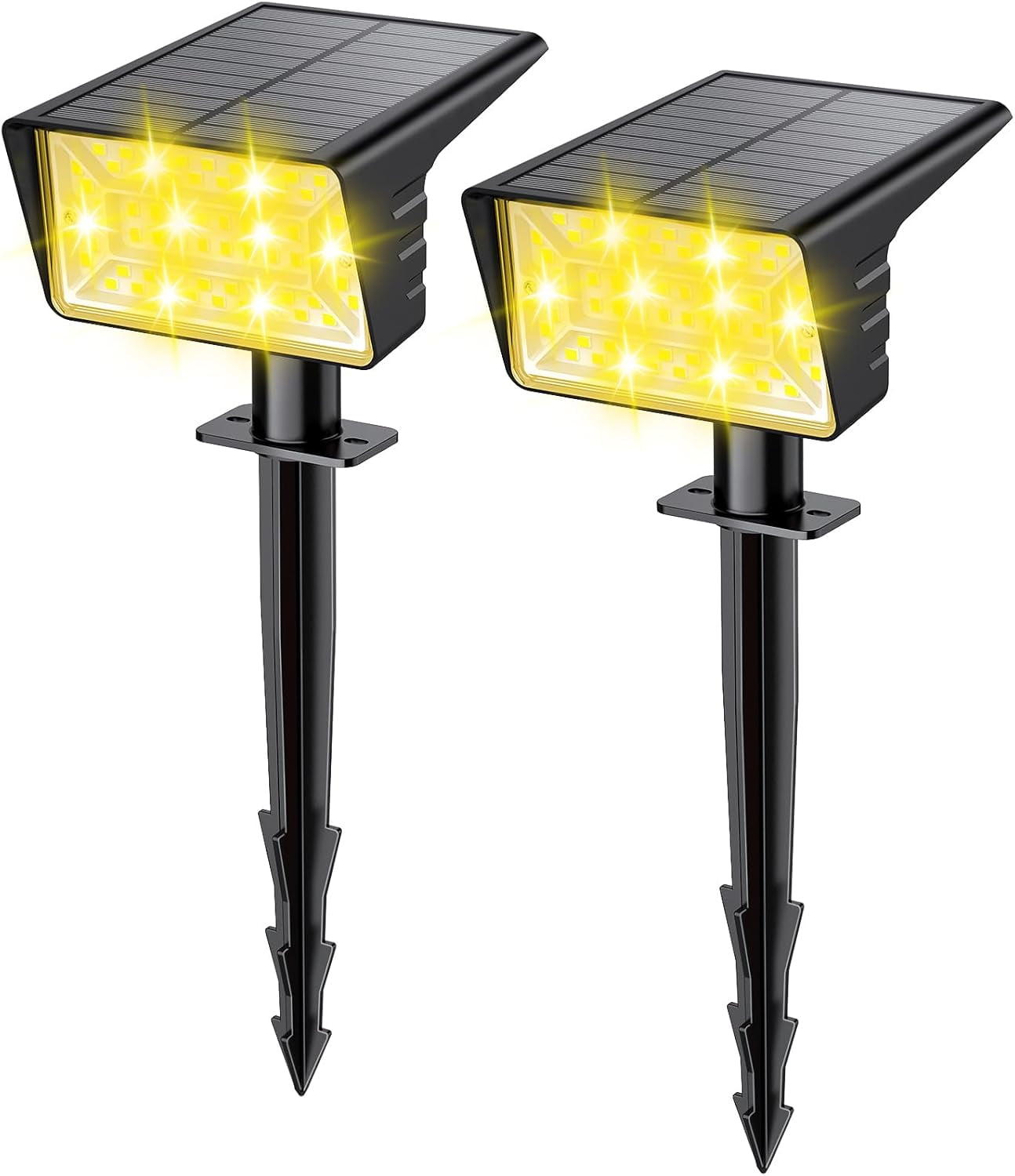AP Solar Spot Lights Outdoor with 60 LED & Auto On/Off, 2 Pack Solar Lights Outdoor Waterproof IP68 with 3 Lighting Modes, 2-in-1 Solars Landscape Light for Outside, Garden, Yard(Warm White)