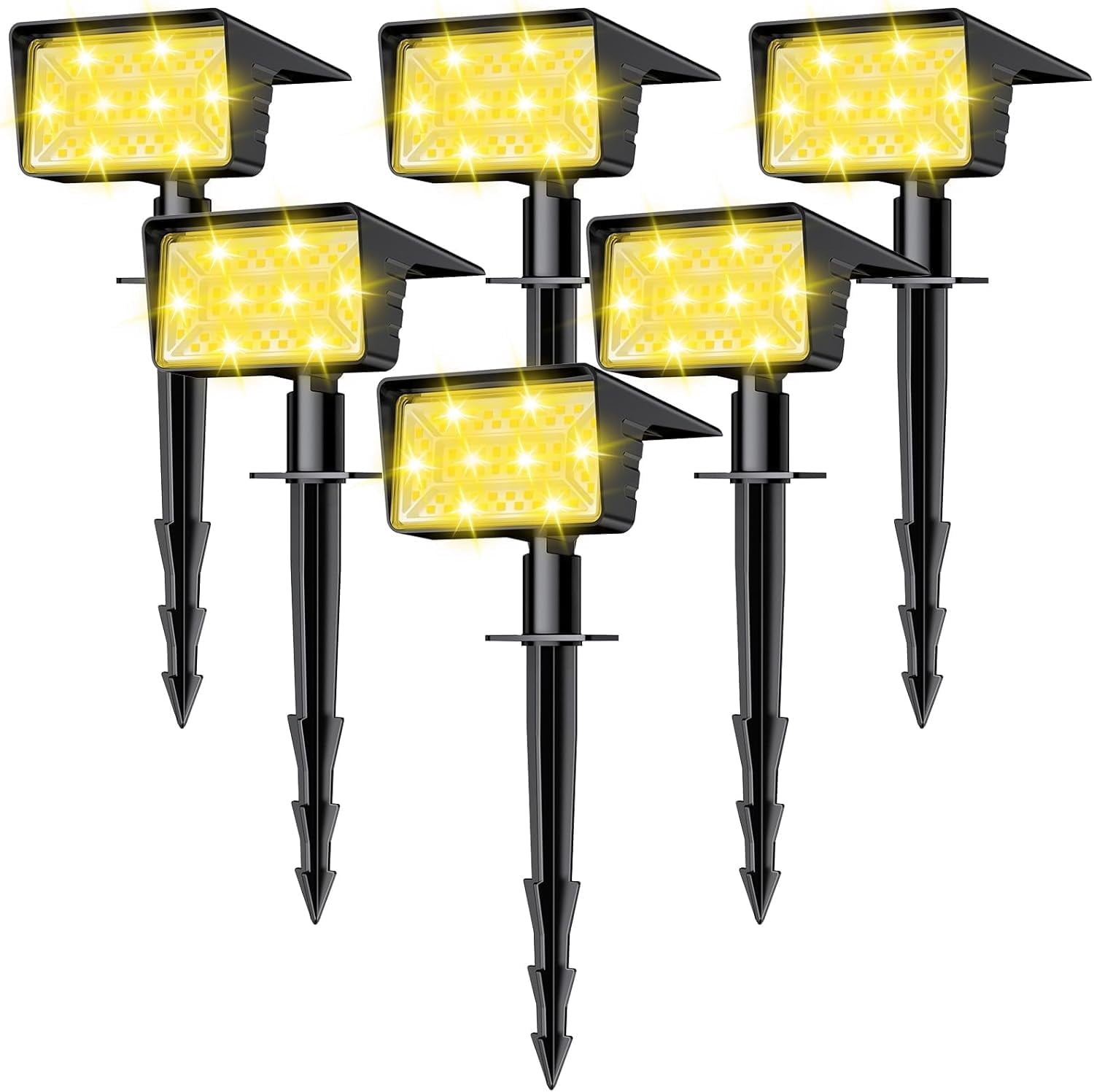 AP Solar Spot Lights Outdoor with 60 LED & Auto On/Off, 6 Pack Solar Lights Outdoor Waterproof IP68 with 3 Lighting Modes, 2-in-1 Solars Landscape Light for Outside, Garden, Yard(Warm White)
