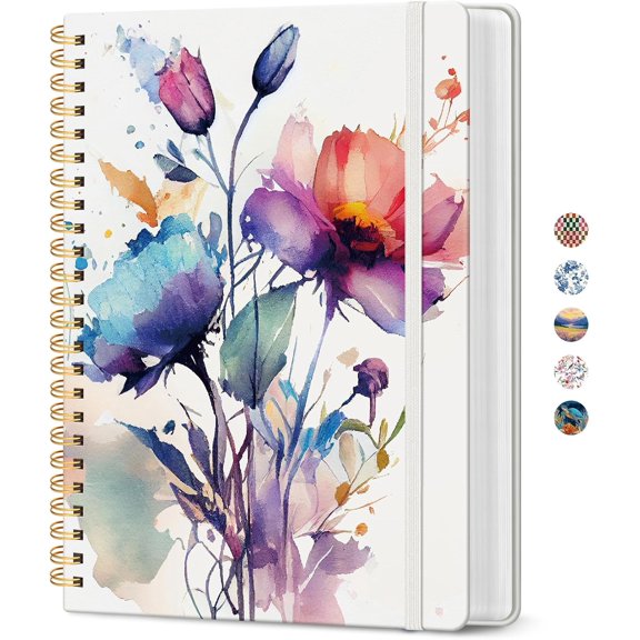 AP Spiral Notebook for Work Thick Hardcover Lined Journal for Note Taking | Painted Bloom 300 Pages (7.1"x10") B5 College Ruled Journal for Women & Writing, Fit for Office Home School Supplies
