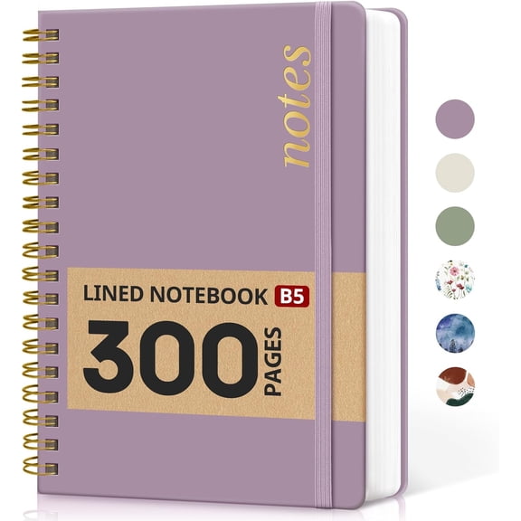 AP Spiral Notebook for Work Thick Hardcover Lined Journal for Note Taking | Purple 300 Pages (7.1"x10") B5 College Ruled Journal for Women & Writing, Fit for Office Home School Supplies