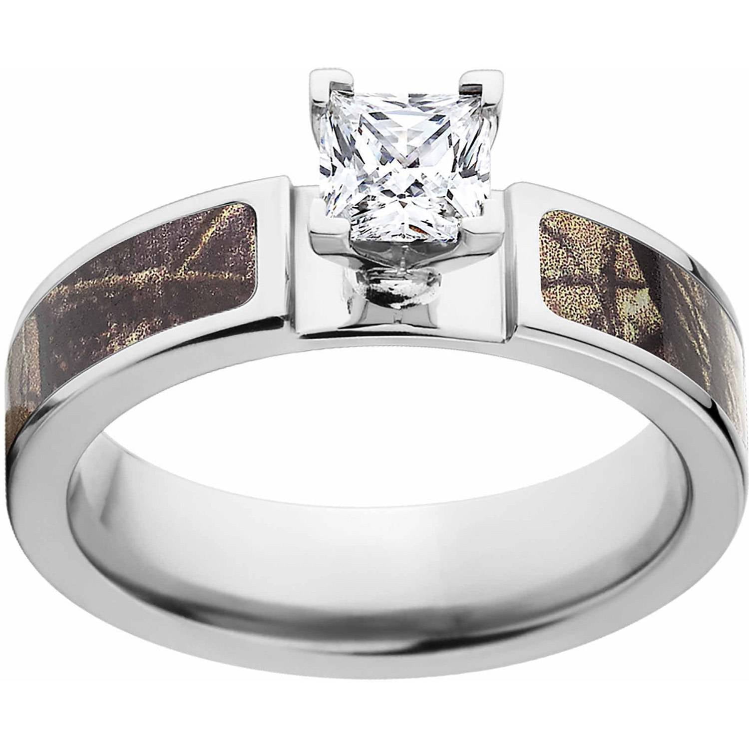 Realtree 14kt White Gold Prong Setting Cobalt Engagement Ring with Polished Edges, Princess CZ 9