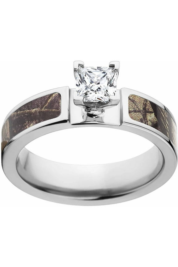 AP Women's Camo 1 Carat T.G.W. Princess CZ in 14kt Whit Gold Prong Setting Cobalt Engagement Ring with Polished Edges and Deluxe Comfort Fit