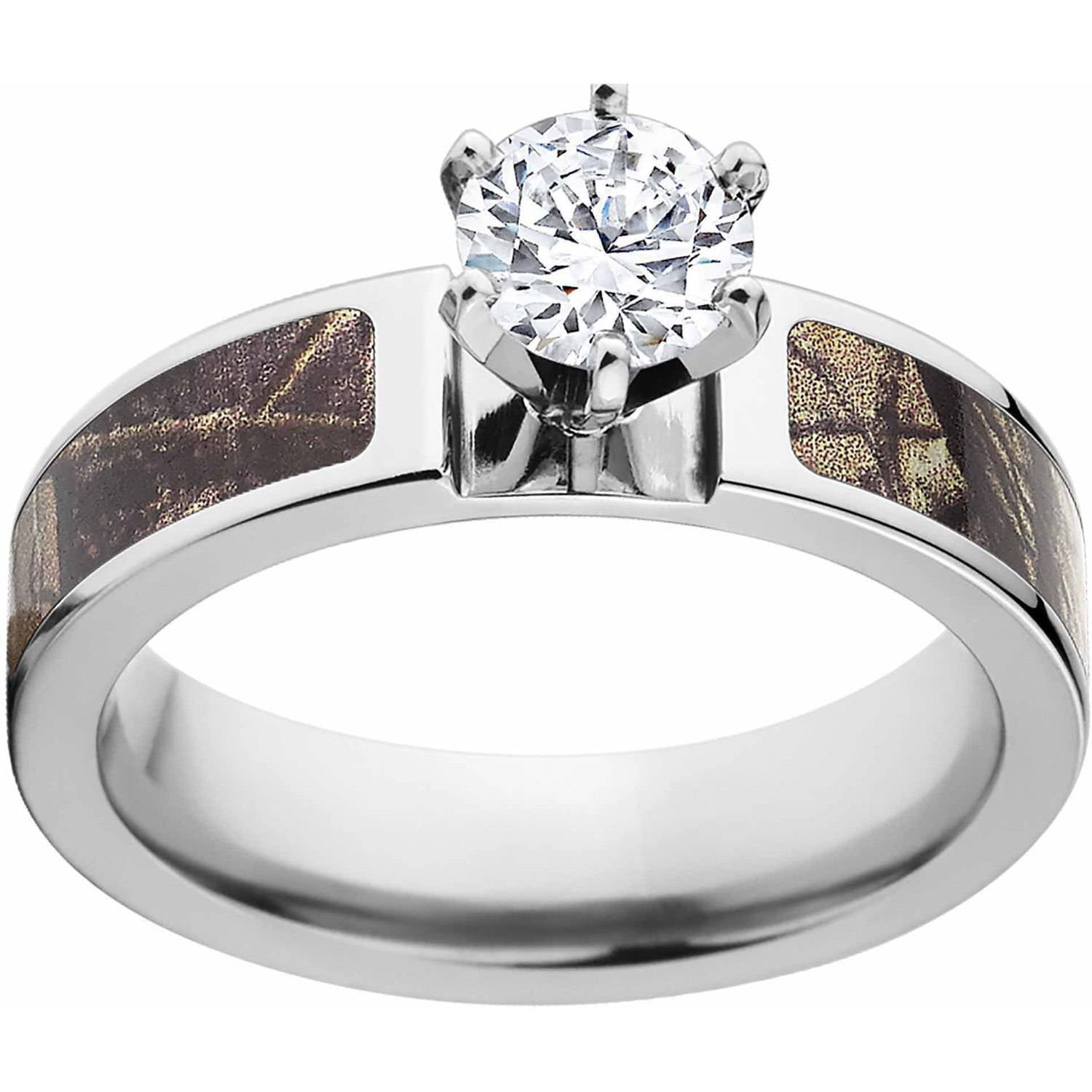 AP Women's Camo 1 Carat T.G.W. Round CZ in 14kt Whit Gold Prong Setting Cobalt Engagement Ring with Polished Edges and Deluxe Comfort Fit