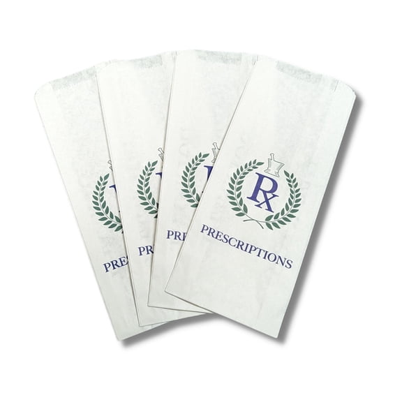 AP4I Printed Pharmacy Prescription Bags, White Paper Rx Bags 5"x2"x12" - 1000 Count