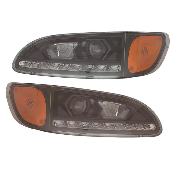 APA Replacement Black LED DRL Projector Headlight for 2000 - 2015 330 335 325 384 337 340 348 382 386 387 Pair Passenger Right RH Driver Left LH Side