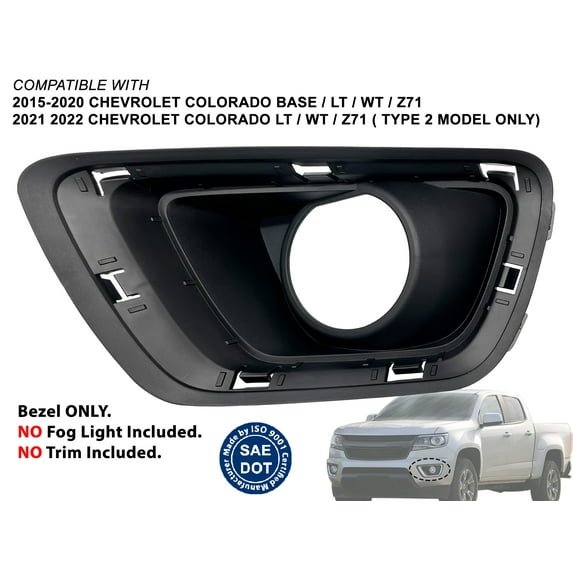 APA Replacement Front Bumper Fog Lamp Black Bezel for 2015 2016 2017 2018 2019 2020 2021 2022 Chevy Colorado Driver Left Side GM1038176