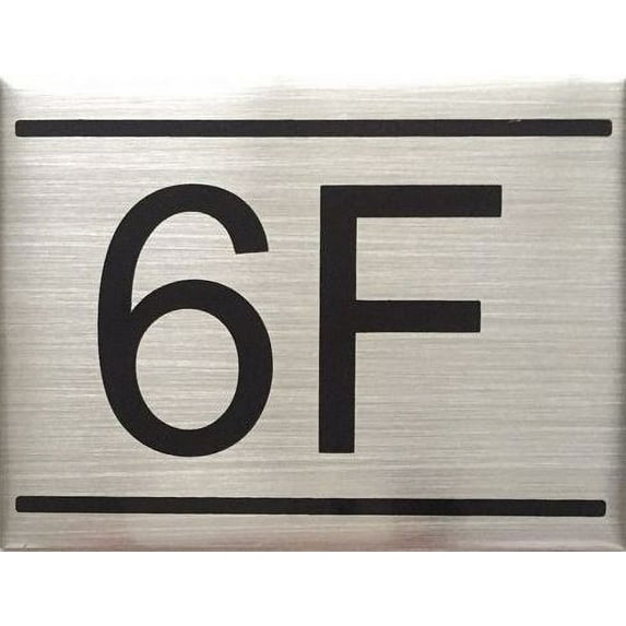 APARTMENT NUMBER SIGN -6F -BRUSHED ALUMINUM (2.25X3, Aluminium)