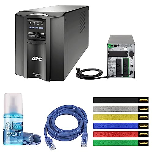 APC 1000VA Smart UPS with SmartConnect, SMT1000C Sinewave UPS Battery Backup, AVR, 120V, Line Interactive Uninterruptible Power Supply with Ethernet Cable, Wire Ties and Cleaning Kit