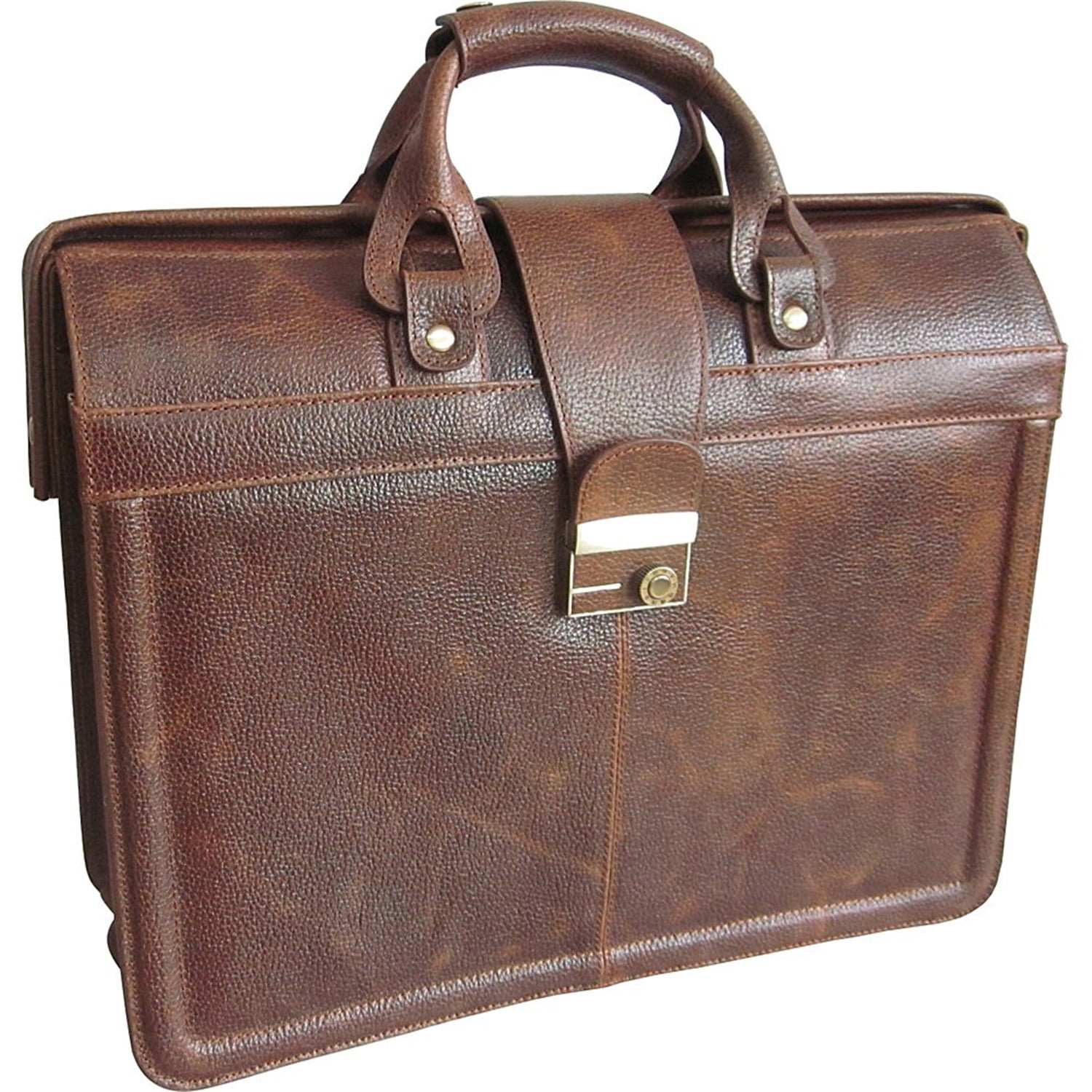 Waxy Brown Genuine Leather Locking Rolling Doctor Bag