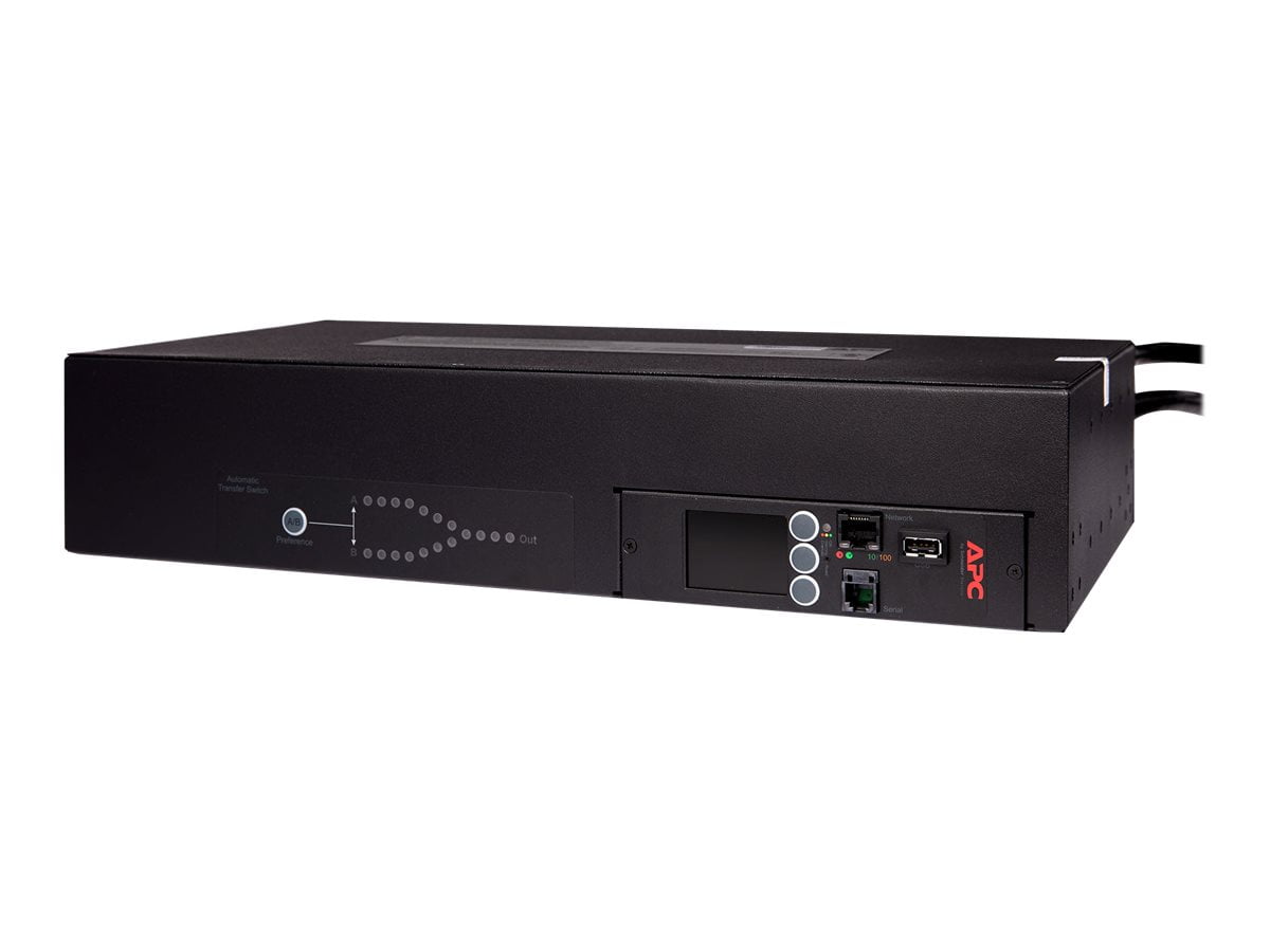 APC Rack Automatic Transfer Switch AP4431 - Redundant switch (rack-mountable) - AC 208 V - Ethernet 10/100, RS-232, USB - output connectors: 1 - 2U - black - for P/N: AR106SH6, AR109SH4, AR109SH6, AR112SH4, AR112SH6, SCL400RMJ1U, SCL500RMI1UNC