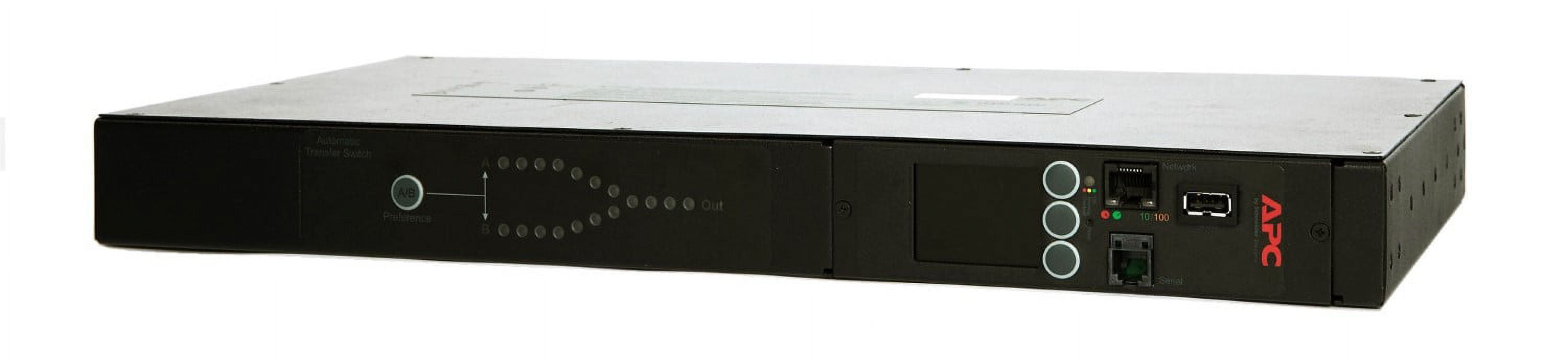 APC Rack Automatic Transfer Switch AP4434 - Redundant switch (rack-mountable) - AC 208 V - Ethernet 10/100, RS-232, USB - output connectors: 9 - 1U - black - for P/N: AR106SH6, AR109SH4, AR109SH6, AR112SH4, AR112SH6, SCL400RMJ1U, SCL500RMI1UNC