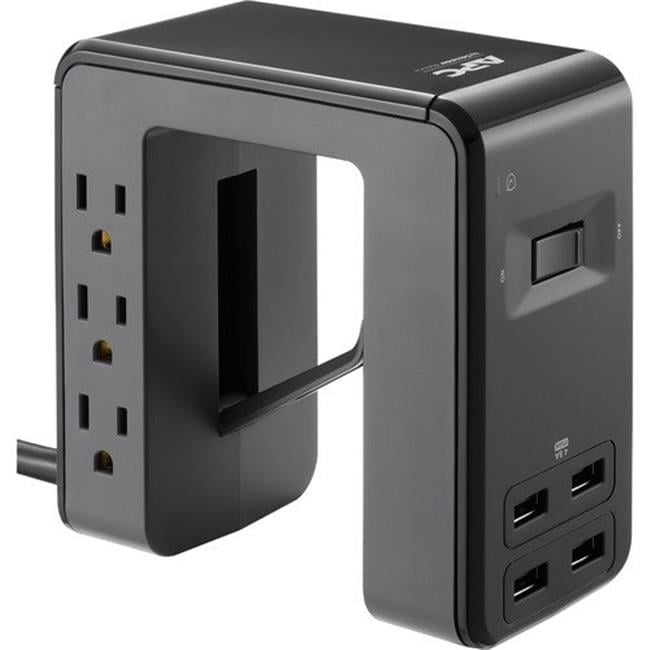 Black U-Shaped Desk-Mount Surge Protector with USB Ports