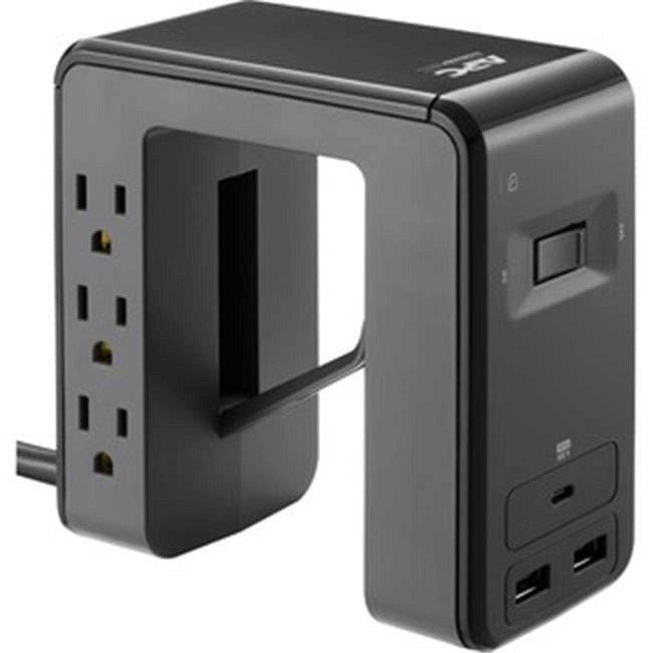 Black U-Shaped Desk-Mount Surge Protector with USB Ports