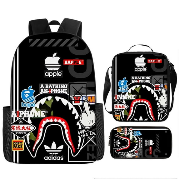 APE Anime Backpack Set 3 Pieces with Lunch Bag and Pencil Case for Women Men, Fashion Daypack, Classic High Backpack for Teens, Travel Laptop Backpacks