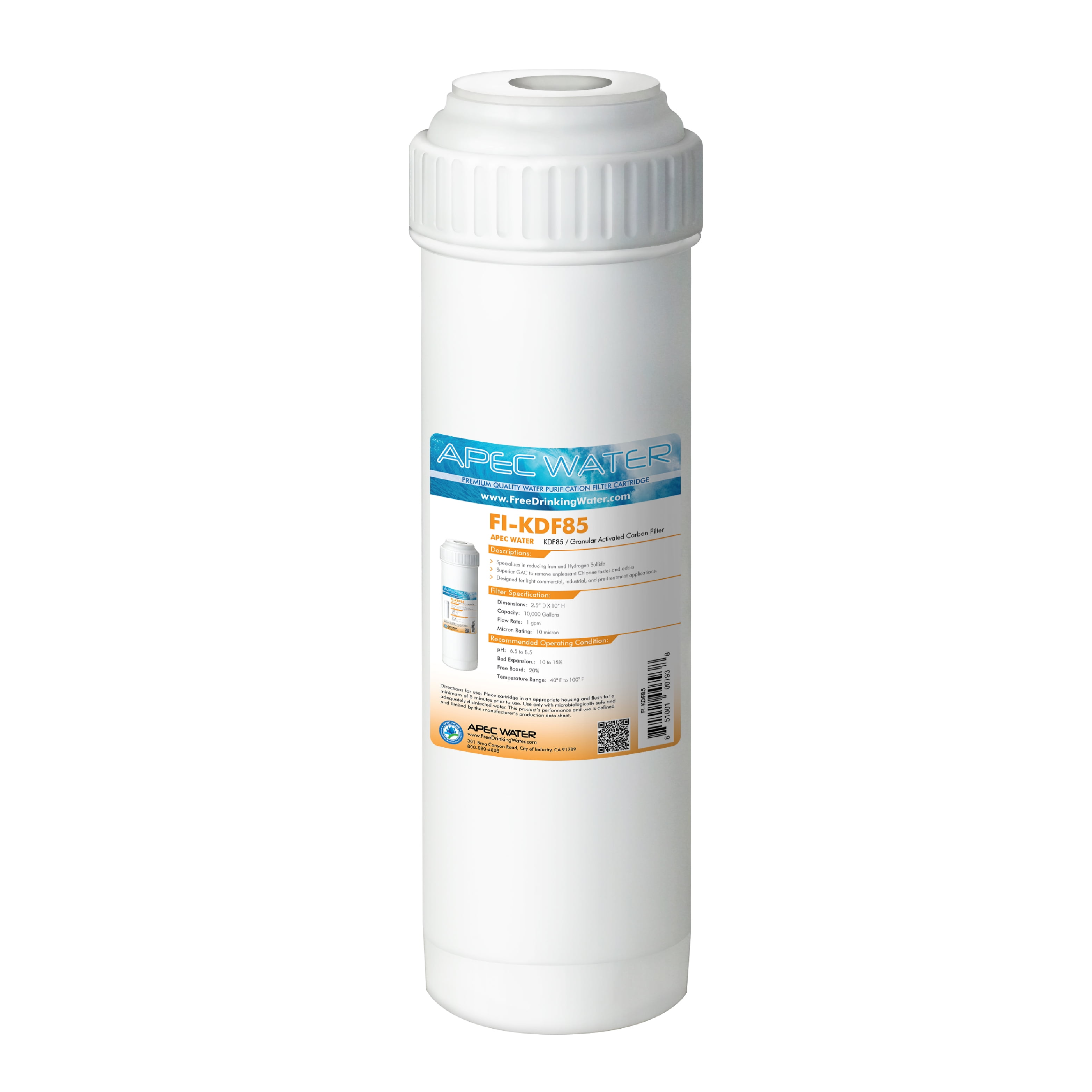 APEC 10" White KDF85 Granular Activated Carbon Water Filter