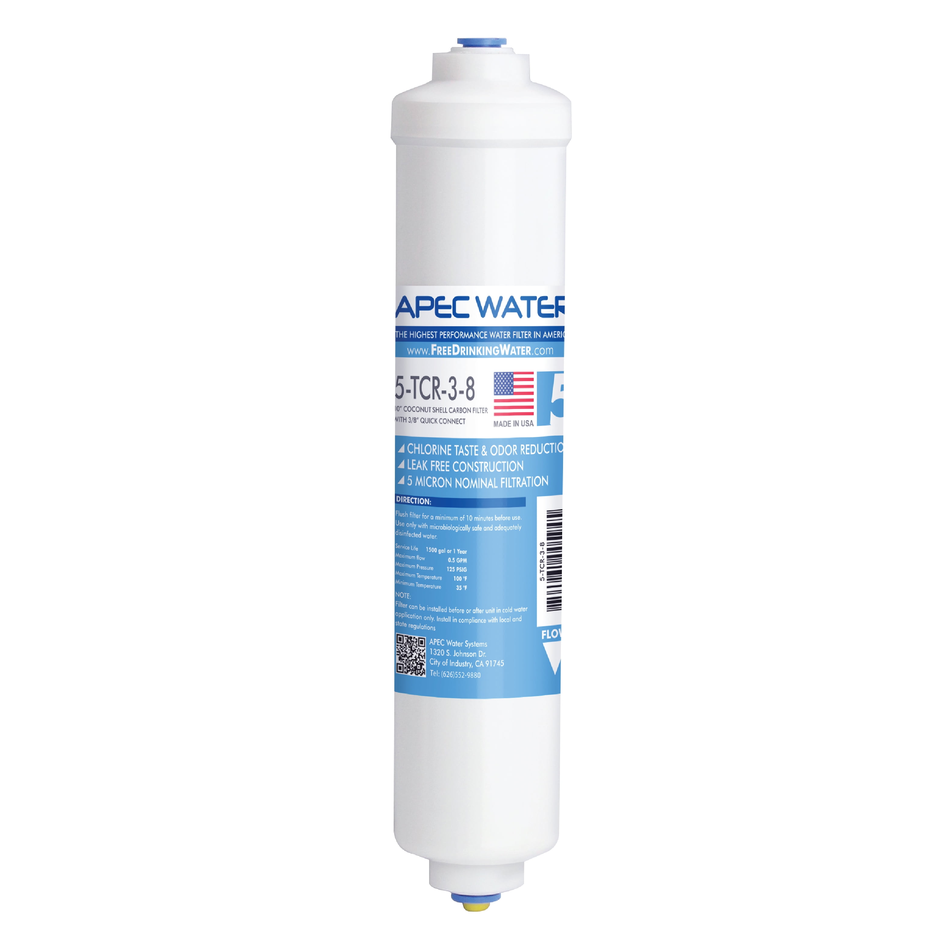 APEC 10" White Coconut Shell Carbon Inline Water Filter