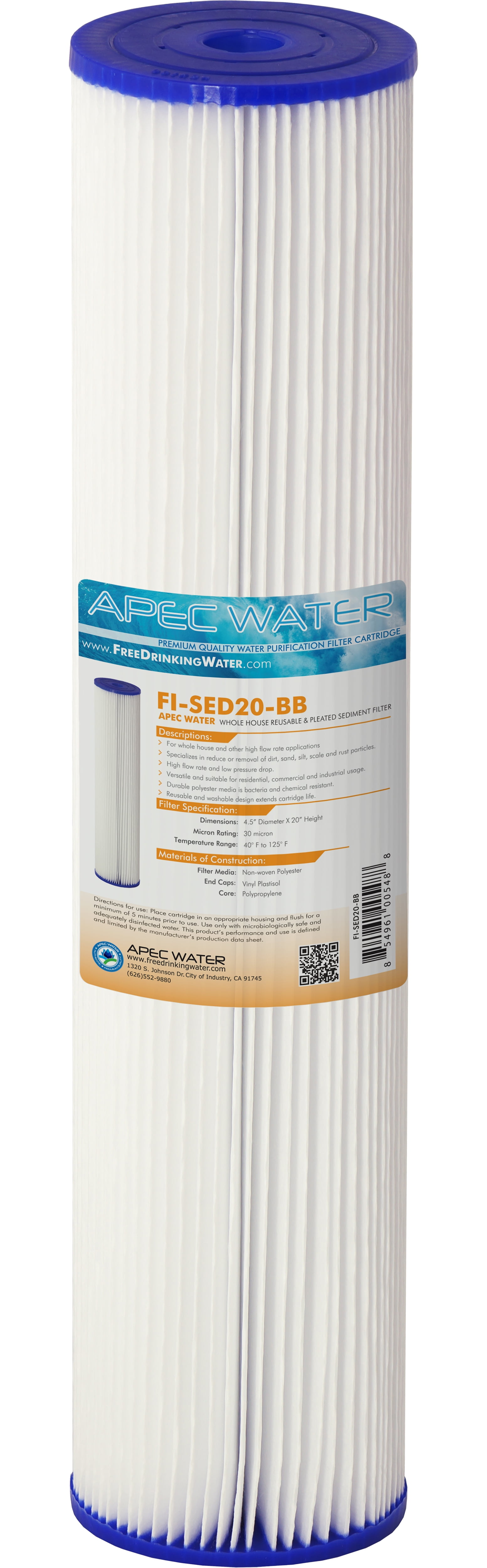 White 20" Whole House Pleated Sediment Filter