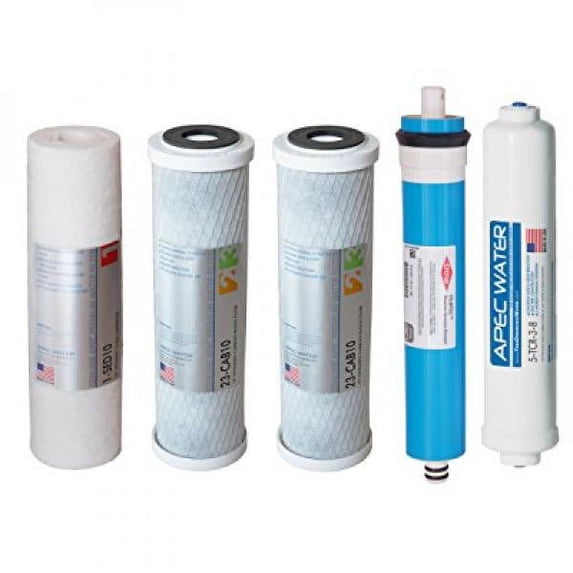 APEC Water Systems FILTER-MAX90-38 US Made 90 GPD Complete Replacement Set for Ultimate Series Reverse Osmosis Water Filter System with 3/8" D Tubing Quick Dispense , White