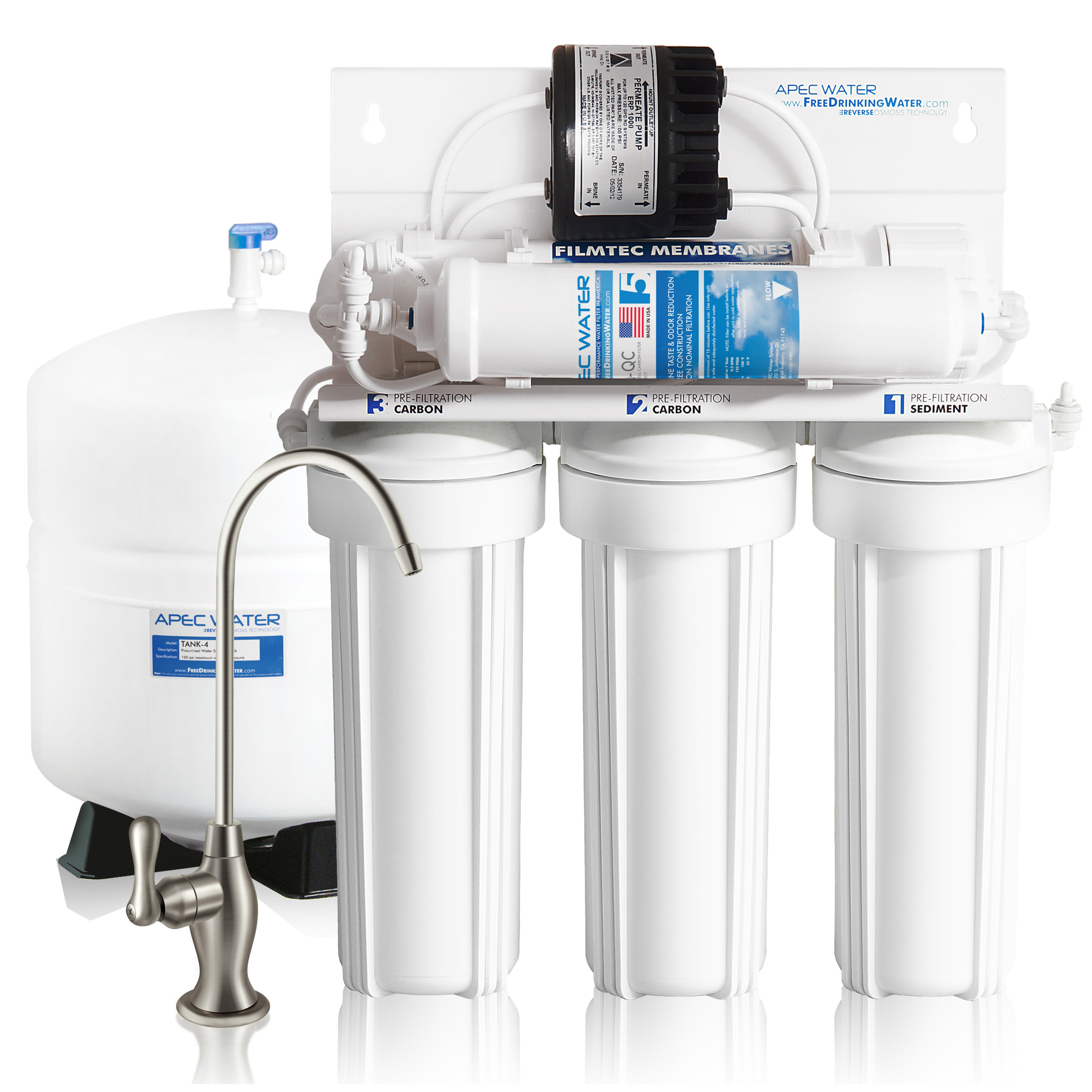 APEC Top Tier Supreme High Efficiency Permeate Pumped Ultra Safe Reverse Osmosis Drinking Water Filter System For Low Pressure Homes (ULTIMATE RO-PERM) - image 1 of 10