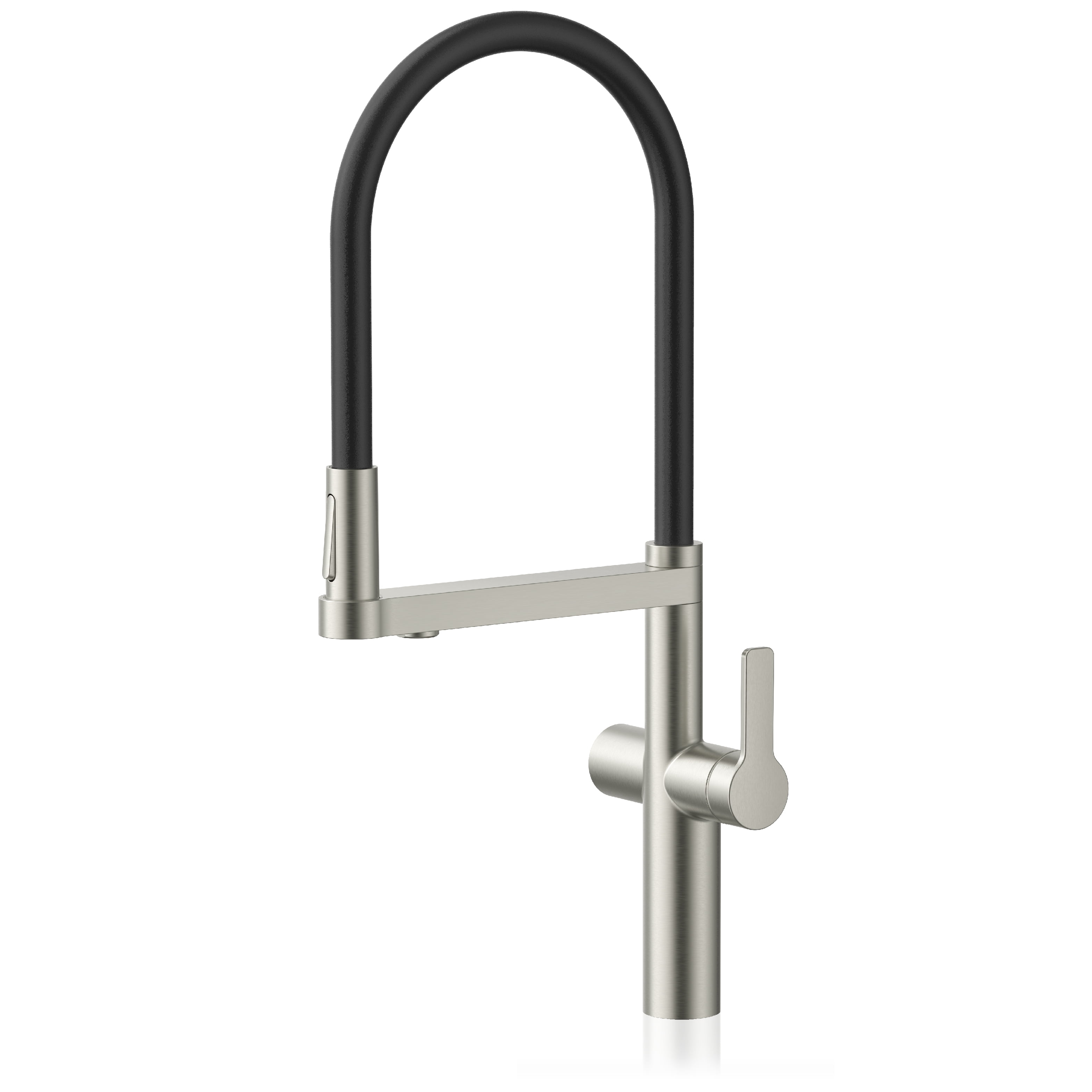 Brushed Nickel Pull-Down Kitchen Faucet with Black Hose