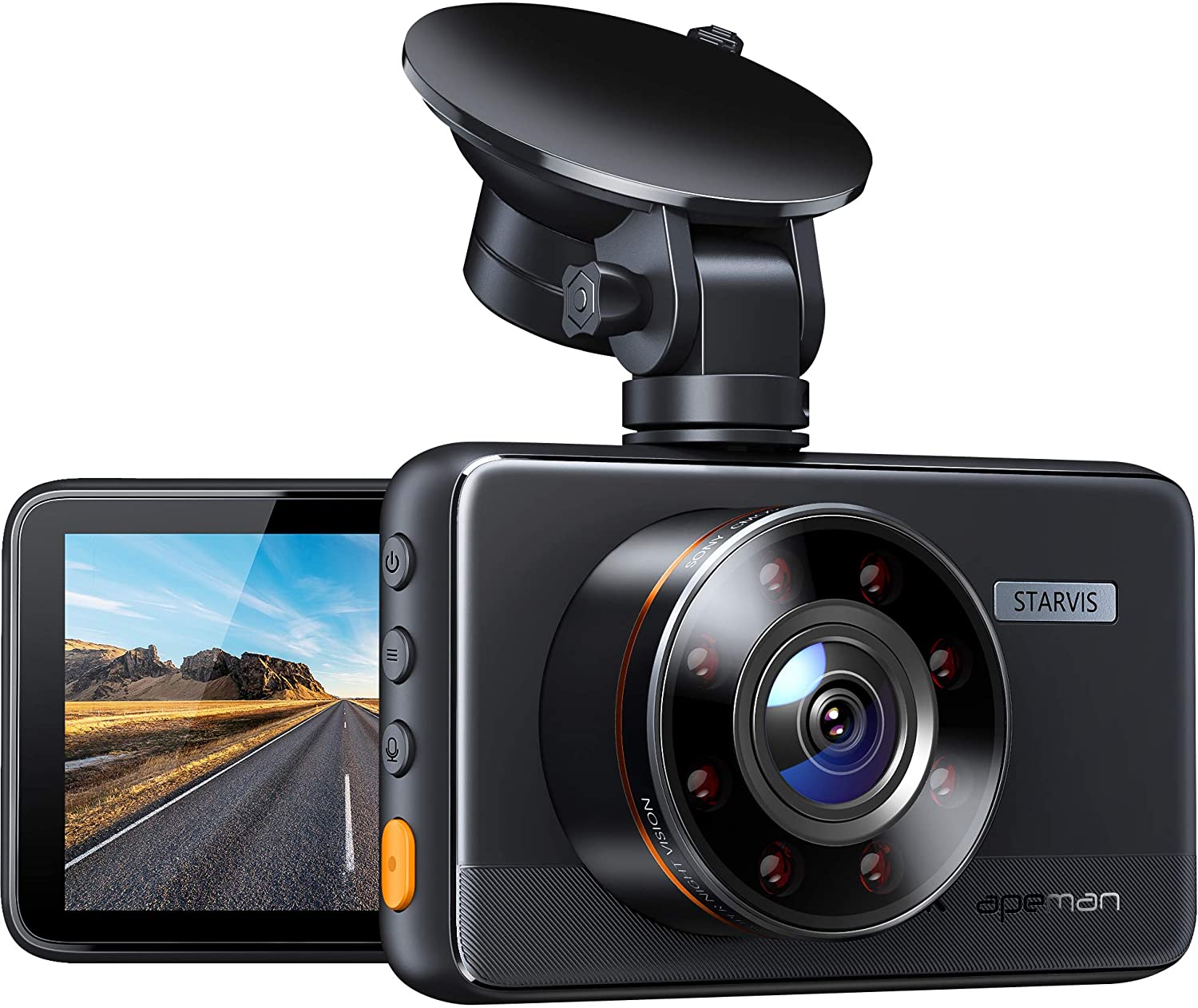 APEMAN Dash Cam, Superior Night Vision WDR, 1080P Dash Camera Sony Sensor, 3'' IPS Screen, 170° Wide Angle, Black, Support GPS - image 1 of 10