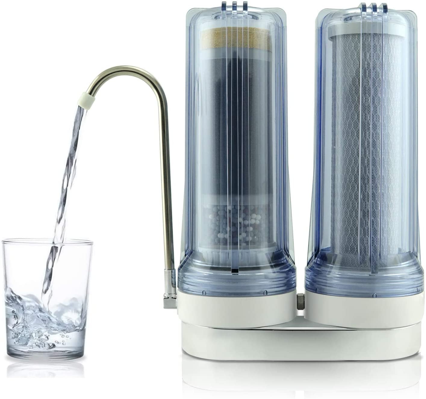 APEX EXPRT MR-2050 Quality Dual Countertop Drinking Water Filter - 5 Carbon Block and 5 Stage Mineral Cartridge - Best Alkaline Filtration System - for Healthier Safer Purified Water (Clear)