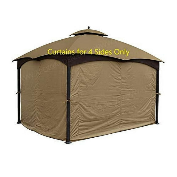 APEX GARDEN Four-Side Privacy Side Wall Curtain Set for 10-ft x 12-ft Gazebo (Beige)