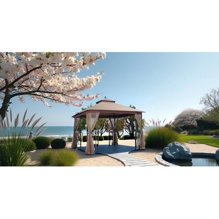 APEX GARDEN Harmony II 10' x 10' Gazebo with Mosquito Net and Corner Shelves