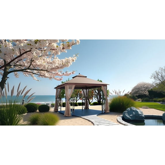 APEX GARDEN Harmony II 10' x 10' Gazebo with Mosquito Net and Corner Shelves