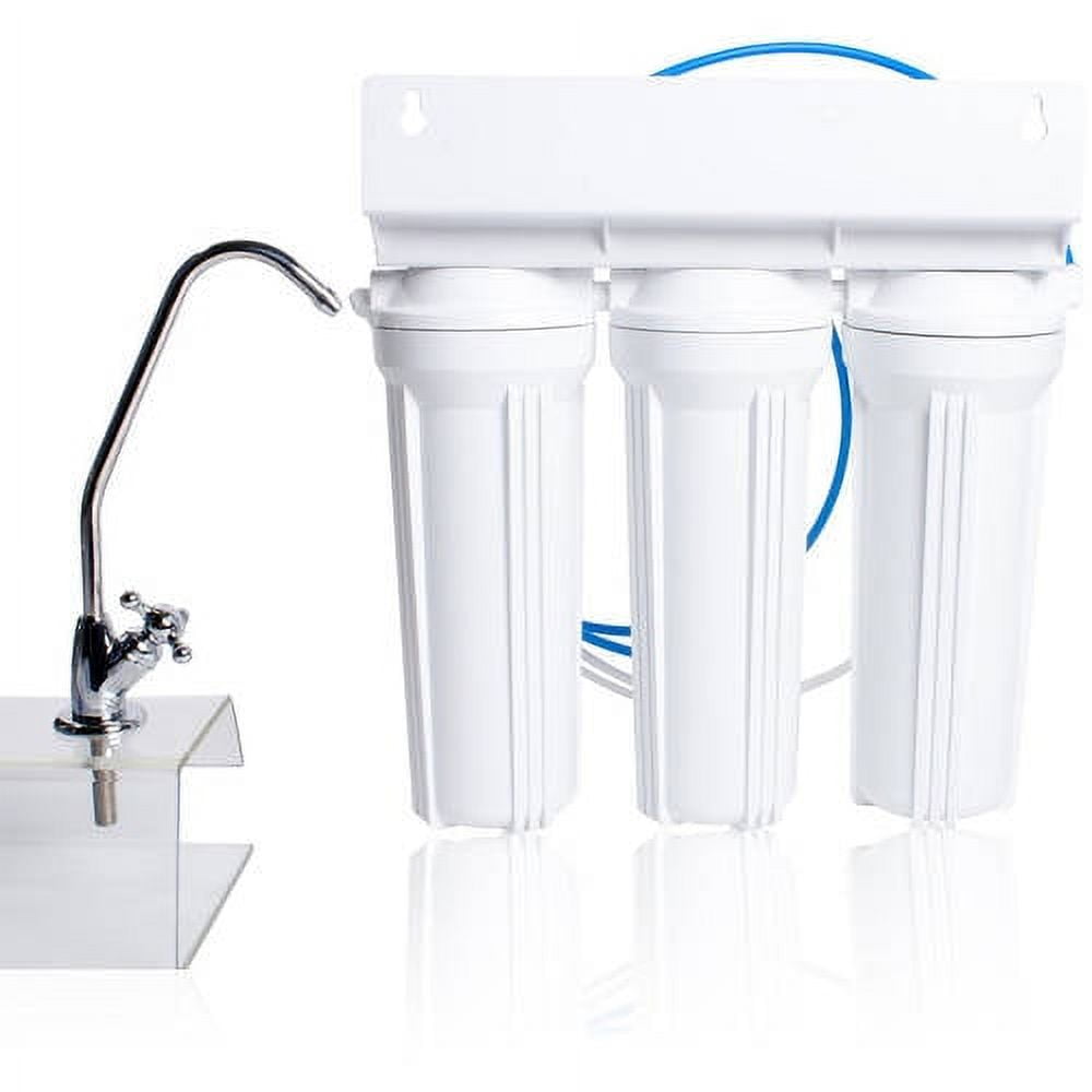 APEX Under Sink Drinking Water Filter - 3 Stage Inline Under Kitchen Counter Purification System - Max Flow Brushed Nickel Faucet MR-2031
