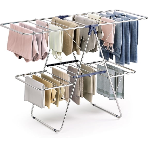 APEXCHASER Clothes Drying Rack, Stainless Steel Drying Rack Clothing with Height-Adjustable, Foldable Gullwings Laundry Drying Rack, Indoor Outdoor Use, No Assembly