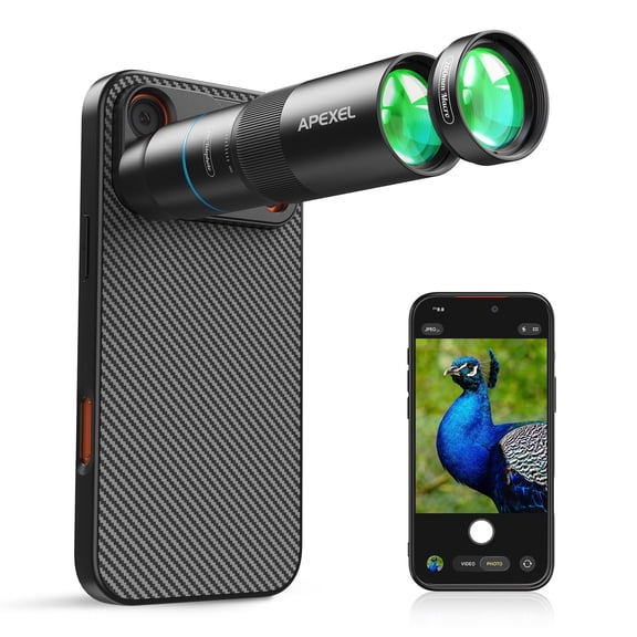 APEXEL 10X Tele-Macro Pro Dual Lens 2-in-1, Portable Clip-On Telephoto Macro Lens for 17 Pro Max, Pro Photography for Travel, Concert, Exploration
