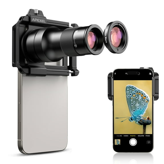 APEXEL 2 in 1 Phone Camera Lens Kit, 6X Telephoto Lens & 150mm Macro Lens with Universal Lens Clip Phone Lens Attachment Fit for iPhone 16/15/14/13, Samsung, Android Phone and Most Smartphone