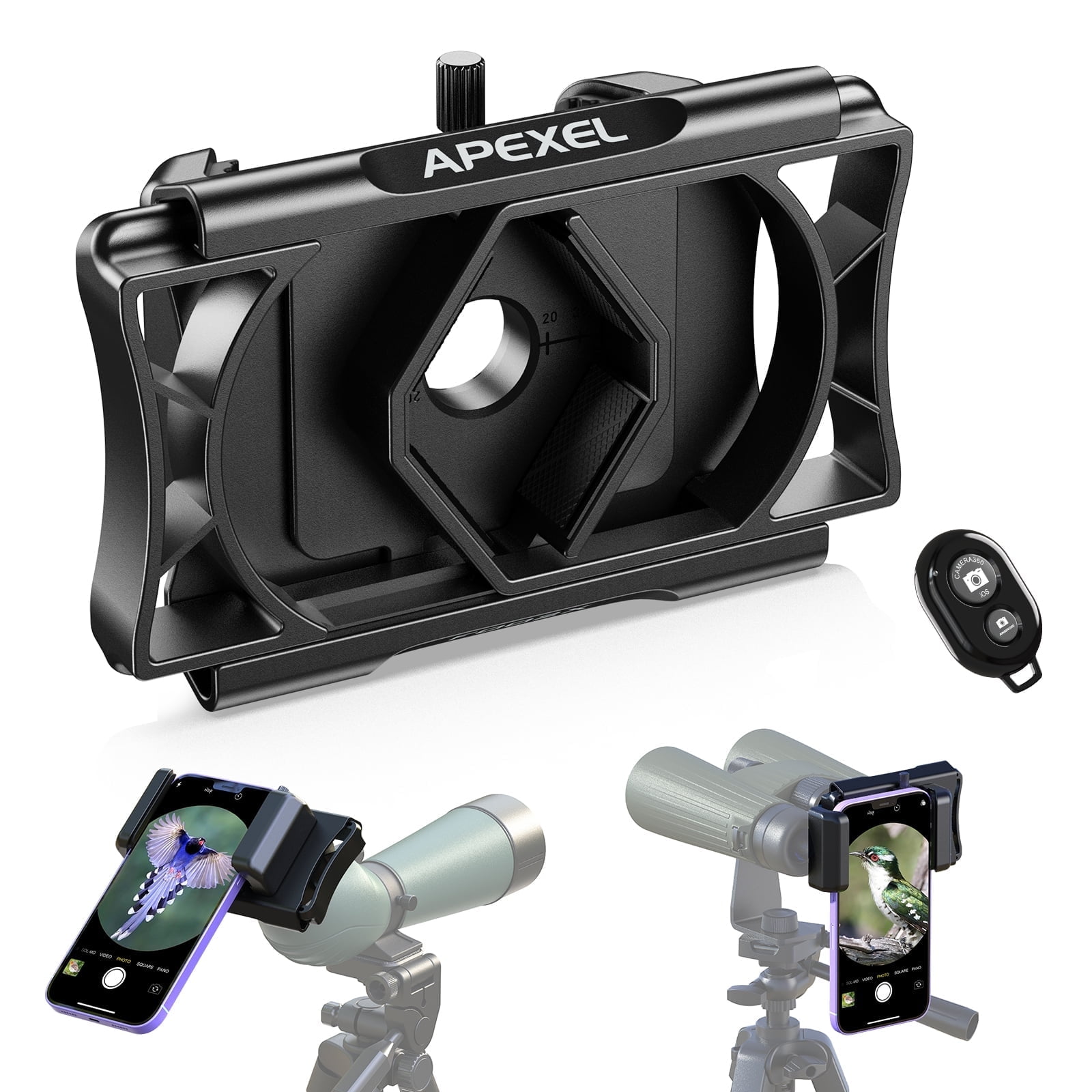 APEXEL 360 Telescope Phone Adapter, Upgraded Binocular Photo Adapter for Android & iPhone, Smartphone Mount for Telescope, Monocular, Microscope, Spotting Scope