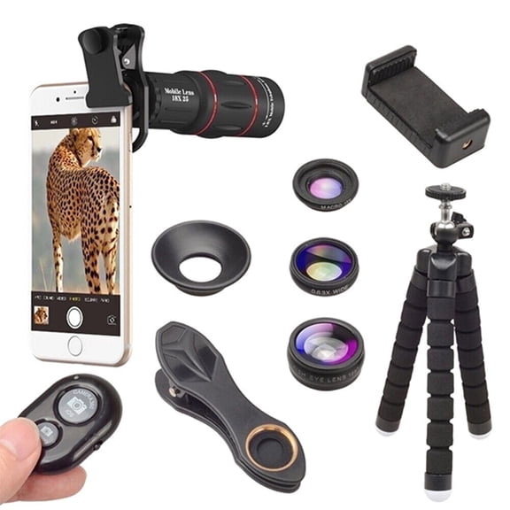 APEXEL 4 in 1 Monocular Phone Lens Kit 18X Telescope Fisheye Wide Angle Macro Lens