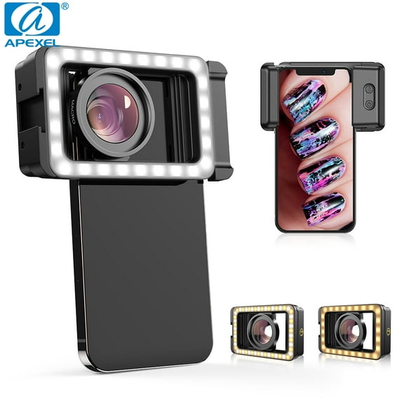 APEXEL 4K HD 2in1 15X Phone Macro Lens With LED Fill Light Photography Lens for iPhone Samsung