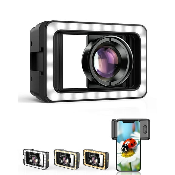 APEXEL Macro Lens with LED Fill Light, 10X Macro Lens + 3 Levels of Brightness Adjustment for iPhone 16/15/14/13 Pro/Pro Max, Samsung, Android Phone