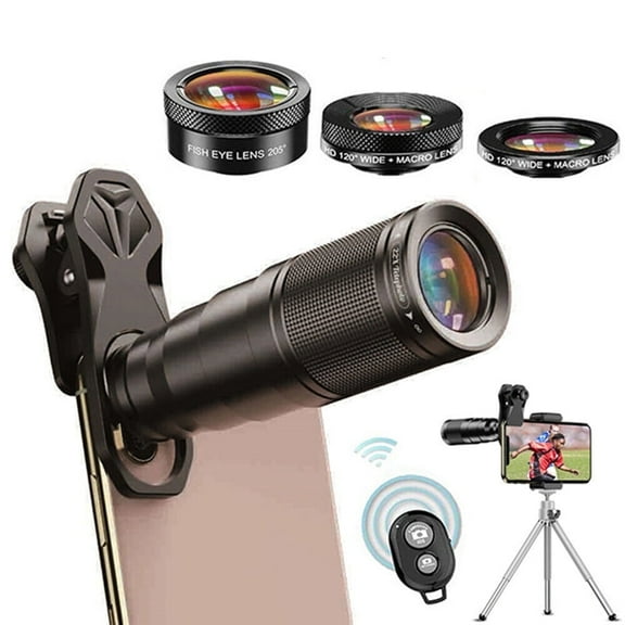APEXEL Phone Lens Kits-22x Telephoto Lens/205°Fisheye Lens/120°Wide Angle Lens&20x Macro Lens/Tripod and Remote Shutter Works with iPhone 11 Plus X XS XR Samsung Huawei
