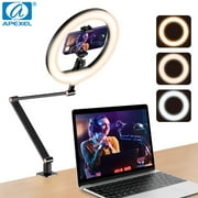 APEXEL USB 10 Ring Light for Desk with Stand and Phone Holder, Ring Light with Overhead Camera Mount and Adjustable Desk Arm Stand for Photography,Makeup, Zoom Calls, YouTube Videos