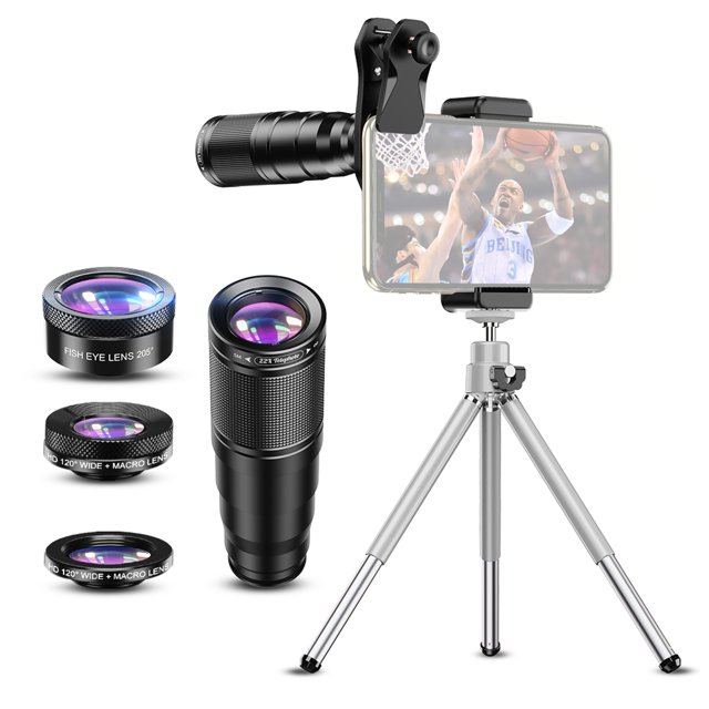 APEXEL Telephoto Lens for Phone 4 in 1 Metal 22X Fisheye Wide Angle