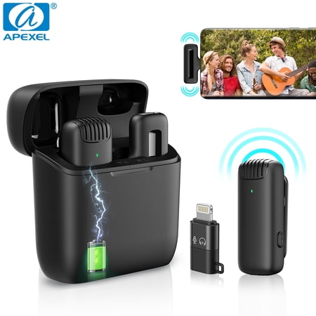 APEXEL Wireless Microphone Mini Lavalier Portable Noise Reduction Microfone Video Recording For iPhone Android With Charging Box