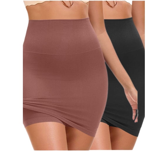 APEXFWDT 2 Pack Women's High Waist Half Slip Skort Built In Shorts Stretch Underskirt for Under Dresses