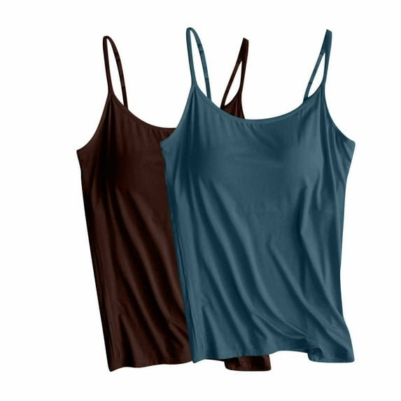 APEXFWDT 2 Pack Women's Plus Size Camisole Tank Top with Built-in Shelf Bra Spaghetti Strap Workout Tops Sleeveless Yoga Shirt Undershirt
